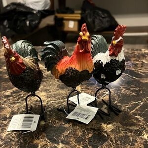 Colorful Rooster Figurines Set